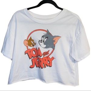 TOM & JERRY Graphic White Cropped T-Shirt EUC